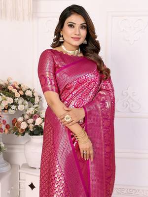 Pink Banarasi Chaturi Silk Saree 3