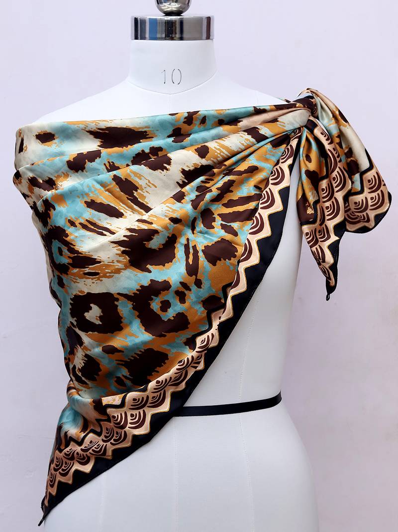 women's stylish square satin trendy digital printed fashion head neck scarf stole wrap hijab dupatta