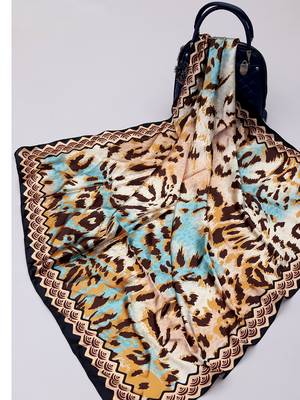 women's stylish square satin trendy digital printed fashion head neck scarf stole wrap hijab dupatta 3