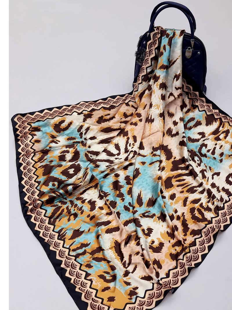 women's stylish square satin trendy digital printed fashion head neck scarf stole wrap hijab dupatta