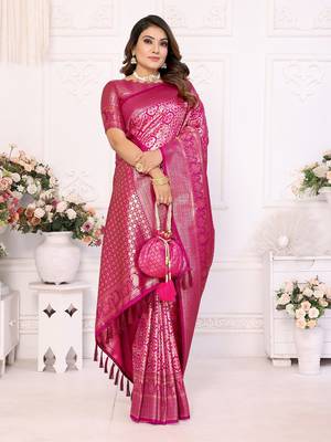 Pink Banarasi Chaturi Silk Saree 5