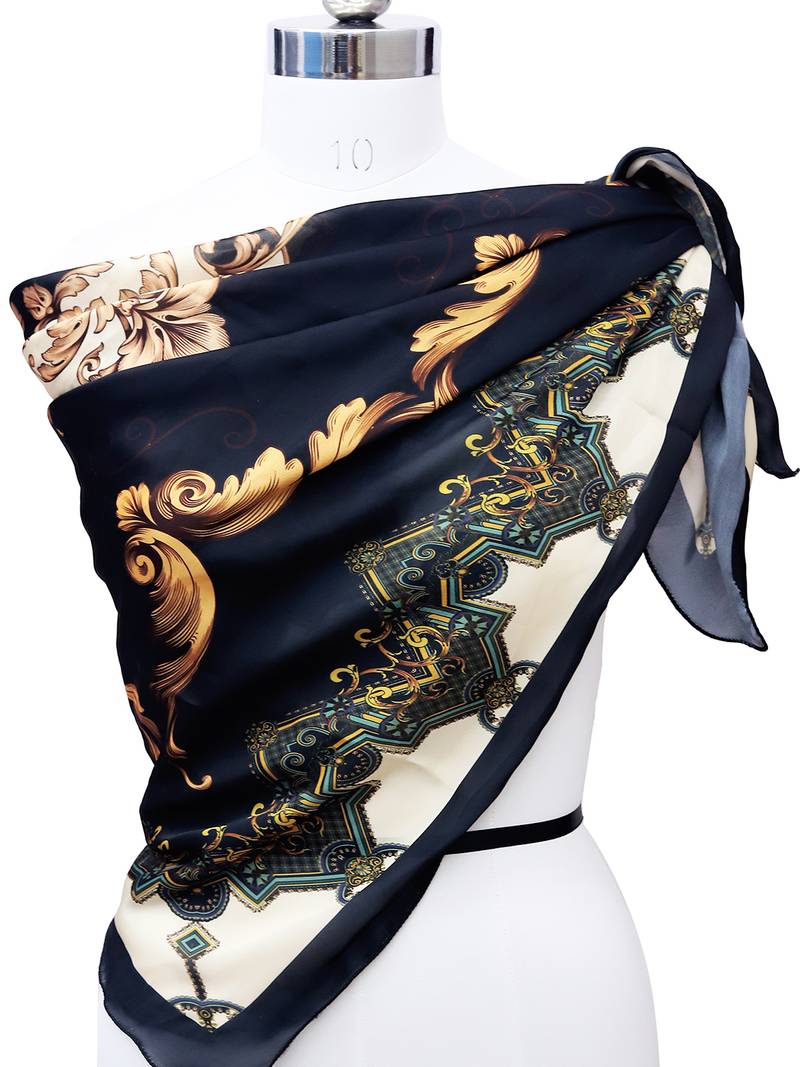 women's stylish square satin trendy digital printed fashion head neck scarf stole wrap hijab dupatta