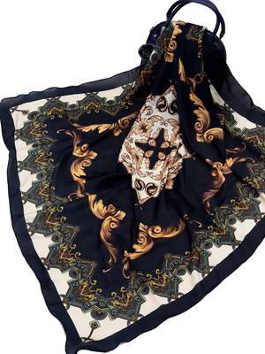 women's stylish square satin trendy digital printed fashion head neck scarf stole wrap hijab dupatta 3