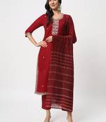 Maroon cotton fabric graceful embroidery work stitched salwar kameez