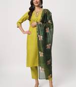 Green cotton fabric graceful embroidery work stitched salwar kameez