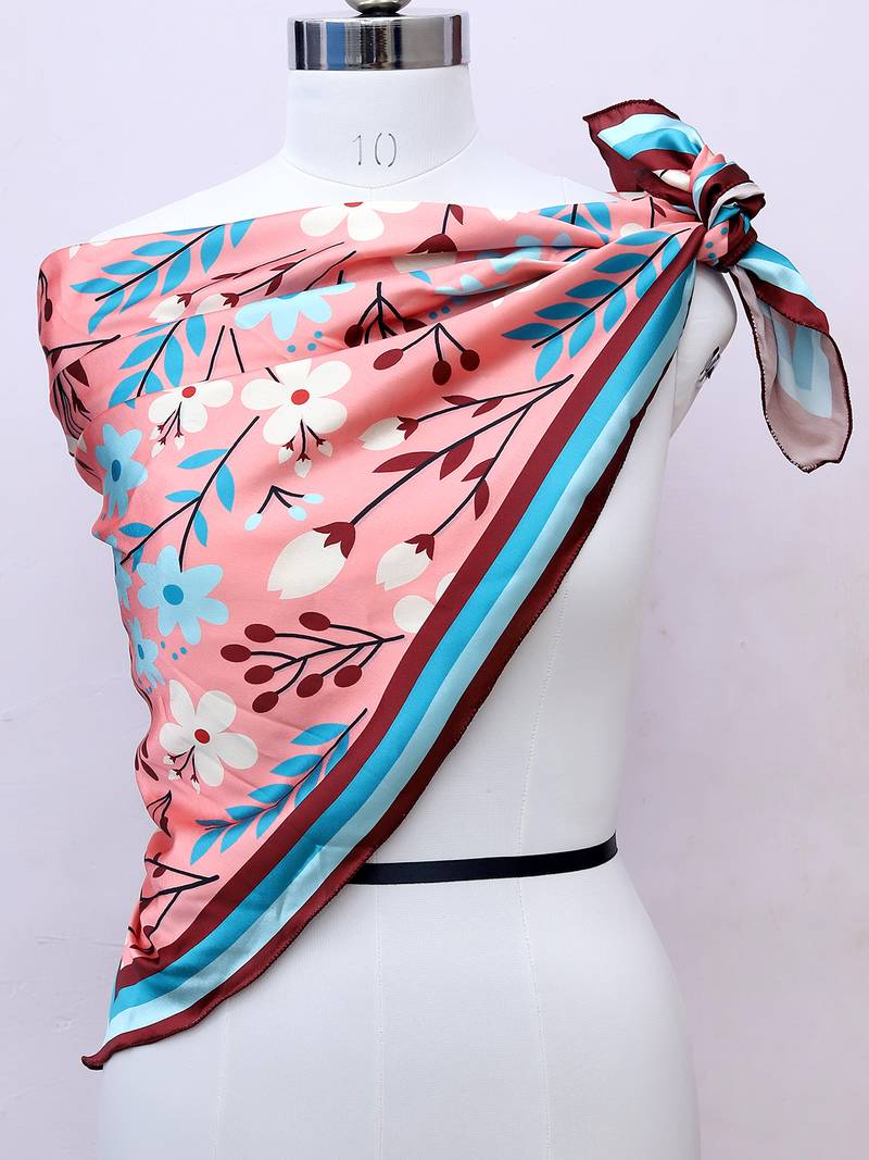 women's stylish square satin trendy digital printed fashion head neck scarf stole wrap hijab dupatta