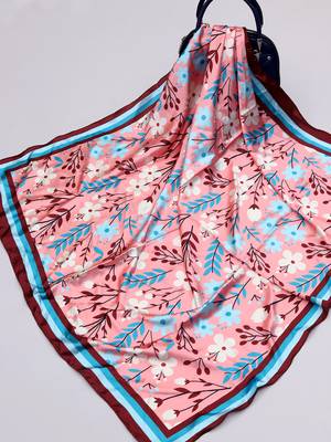 women's stylish square satin trendy digital printed fashion head neck scarf stole wrap hijab dupatta 3
