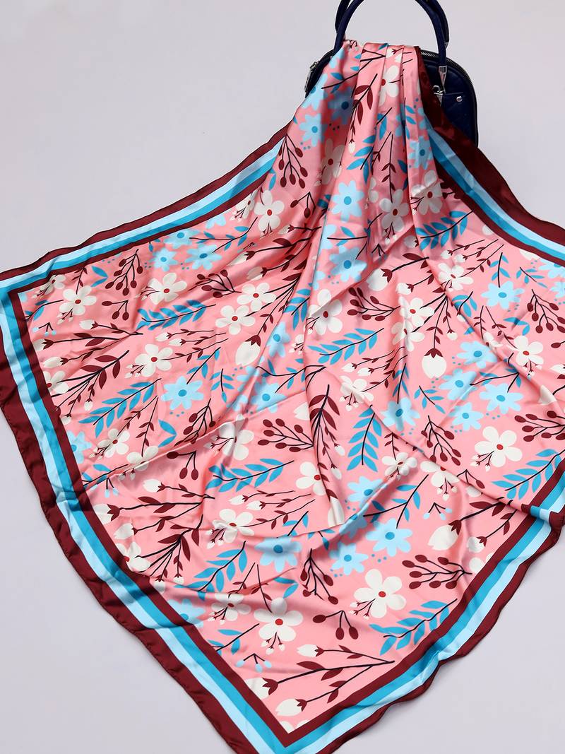 women's stylish square satin trendy digital printed fashion head neck scarf stole wrap hijab dupatta