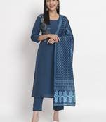 Blue beautiful magic cotton designer printed ethnic partywear suit