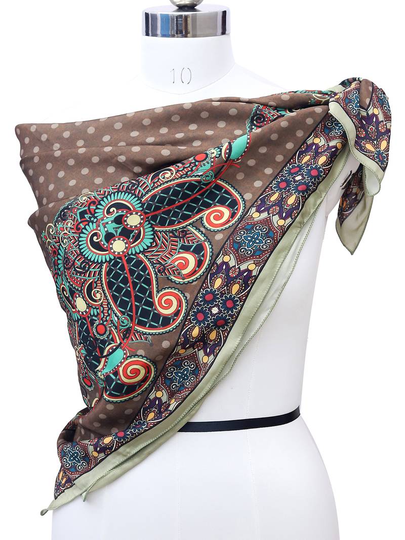 women's stylish square satin trendy digital printed fashion head neck scarf stole wrap hijab dupatta