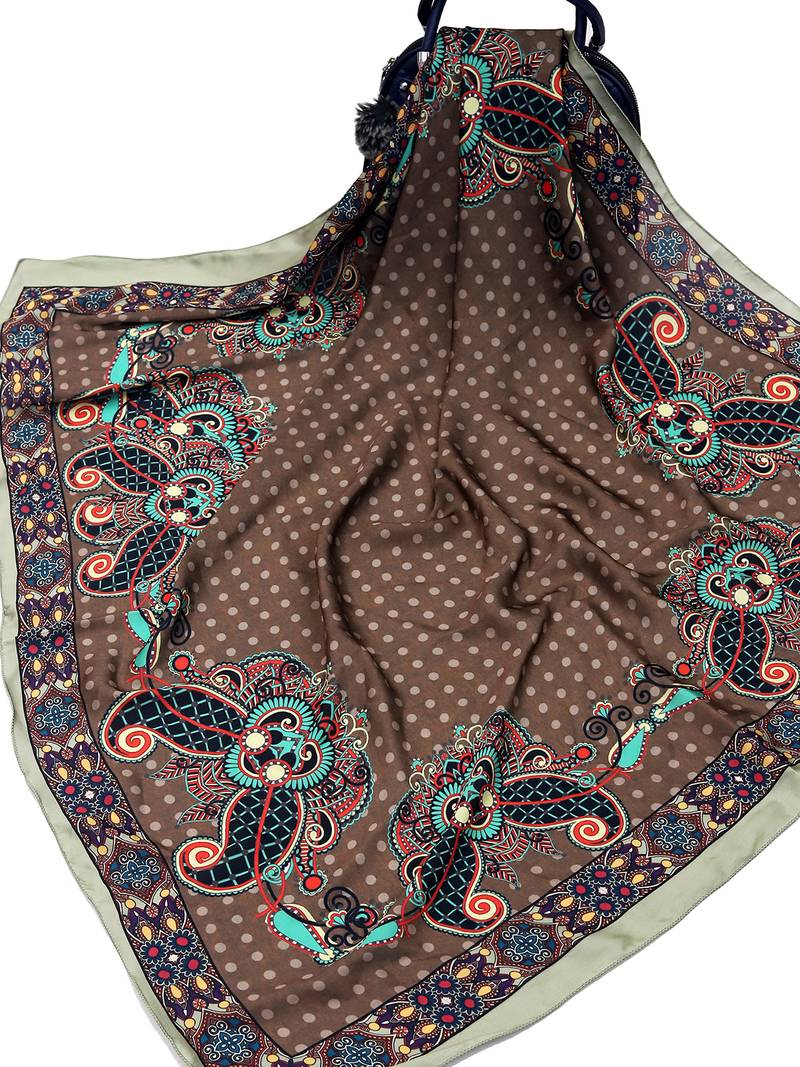 women's stylish square satin trendy digital printed fashion head neck scarf stole wrap hijab dupatta