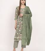 Green beautiful magic cotton designer printed ethnic partywear suit