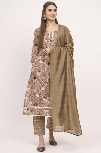 Brown beautiful magic cotton designer printed ethnic partywear suit
