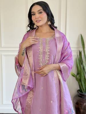 Purple chanderi fabric readymade festive suit with embroidery work with wevon 2