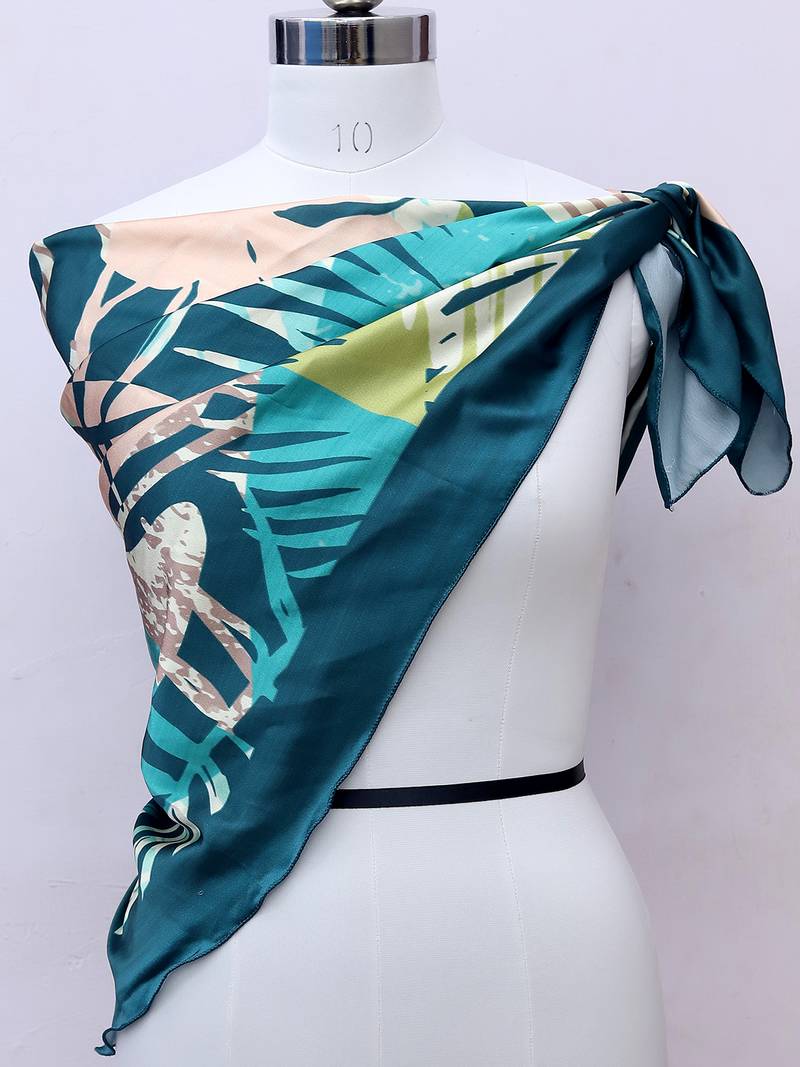 women's stylish square satin trendy digital printed fashion head neck scarf stole wrap hijab dupatta