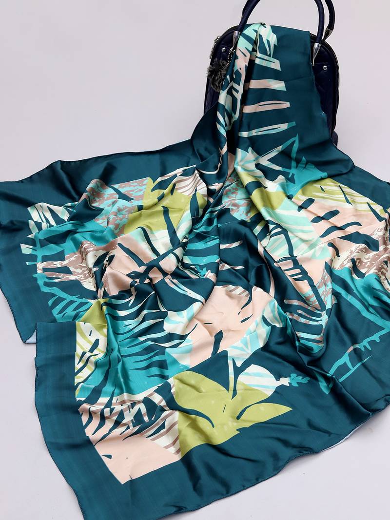 women's stylish square satin trendy digital printed fashion head neck scarf stole wrap hijab dupatta