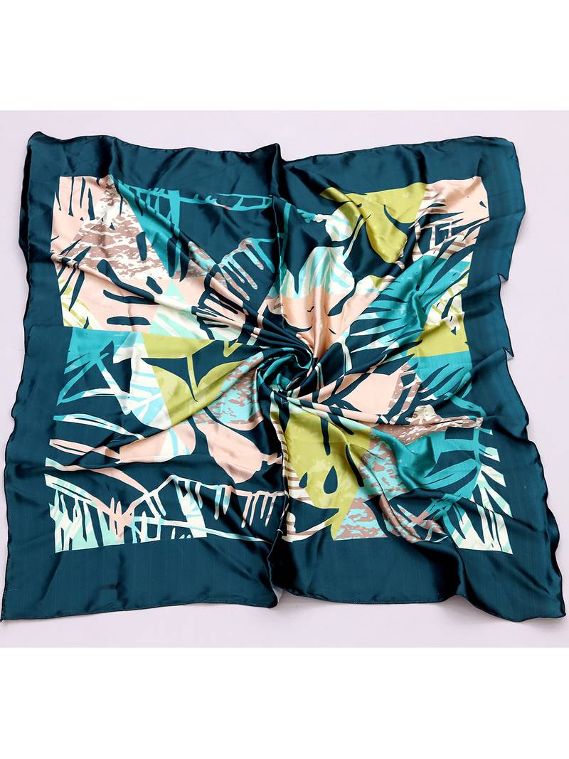 women's stylish square satin trendy digital printed fashion head neck scarf stole wrap hijab dupatta