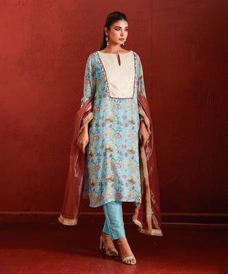 Turquoise Floral Printed bohemian suit 1