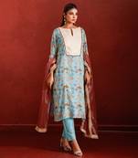 Turquoise Floral Printed bohemian suit