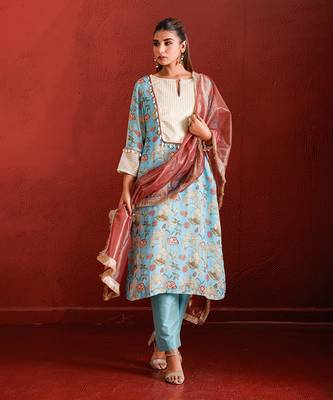 Turquoise Floral Printed bohemian suit 2