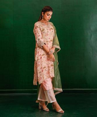 Peach marodi Floral Printed suit 1