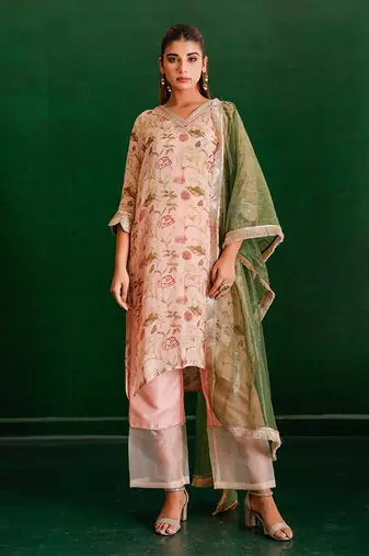 Peach marodi Floral Printed suit