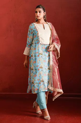 Turquoise Floral Printed bohemian suit