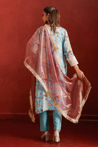 Turquoise Floral Printed bohemian suit