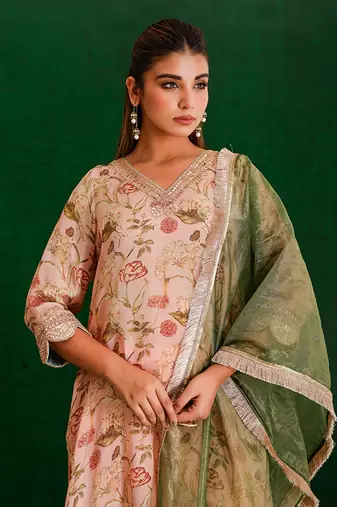 Peach marodi Floral Printed suit