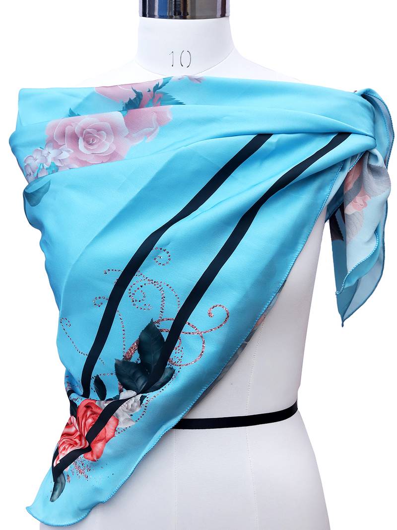 women's stylish square satin trendy digital printed fashion head neck scarf stole wrap hijab dupatta