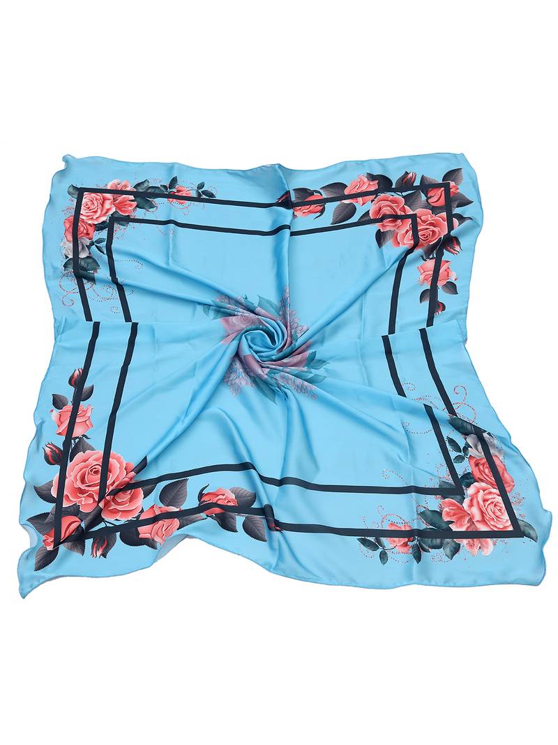 women's stylish square satin trendy digital printed fashion head neck scarf stole wrap hijab dupatta