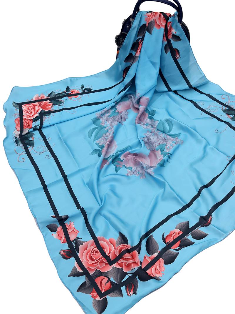 women's stylish square satin trendy digital printed fashion head neck scarf stole wrap hijab dupatta