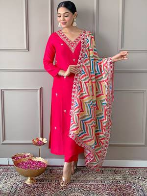 Pink beautiful partywear viscosee embroidery work with printed partywear dress 1