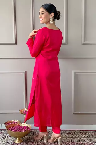 Pink beautiful partywear viscosee embroidery work with printed partywear dress