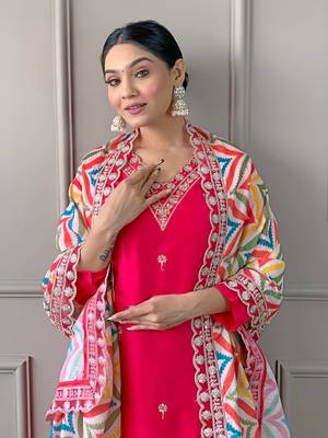 Pink beautiful partywear viscosee embroidery work with printed partywear dress 3
