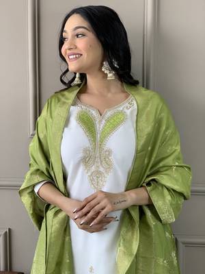 White beautiful partywear chanderi viscosee embroidery work partywear dress 3