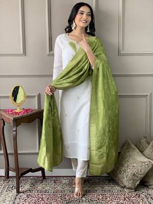 White beautiful partywear chanderi viscosee embroidery work partywear dress 4