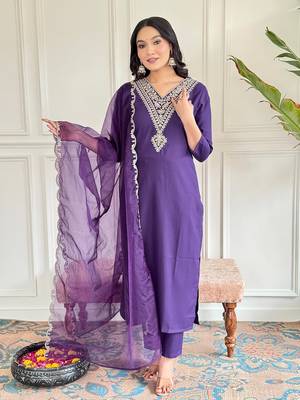 Purple beautiful partywear viscosee rayon embroidery work partywear dress 1