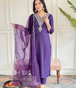Purple beautiful partywear viscosee rayon embroidery work partywear dress