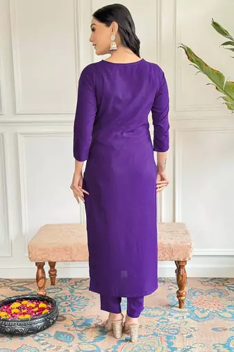 Purple beautiful partywear viscosee rayon embroidery work partywear dress