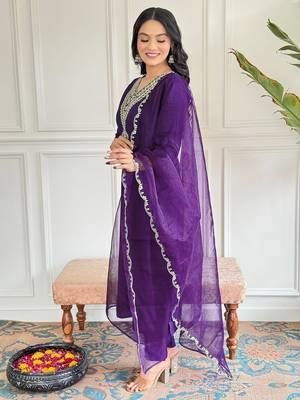 Purple beautiful partywear viscosee rayon embroidery work partywear dress 4