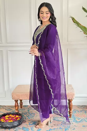 Purple beautiful partywear viscosee rayon embroidery work partywear dress