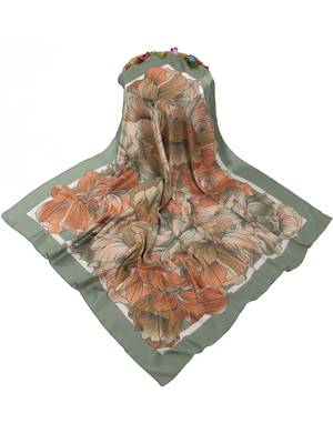women's stylish square satin trendy digital printed fashion head neck scarf stole wrap hijab dupatta 2