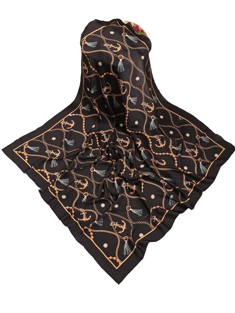 women's stylish square satin trendy digital printed fashion head neck scarf stole wrap hijab dupatta