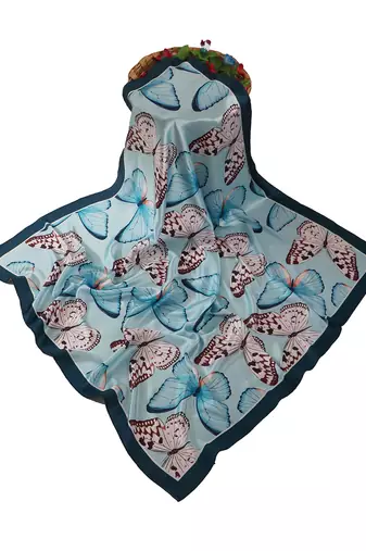 women's stylish square satin trendy digital printed fashion head neck scarf stole wrap hijab dupatta