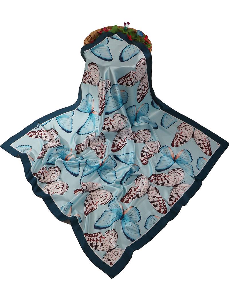 women's stylish square satin trendy digital printed fashion head neck scarf stole wrap hijab dupatta