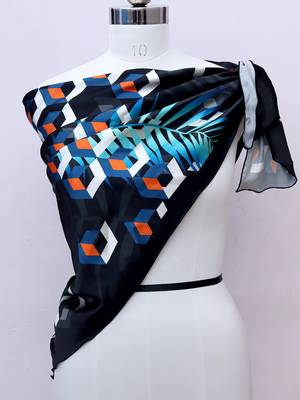 women's stylish square satin trendy digital printed fashion head neck scarf stole wrap hijab dupatta 2