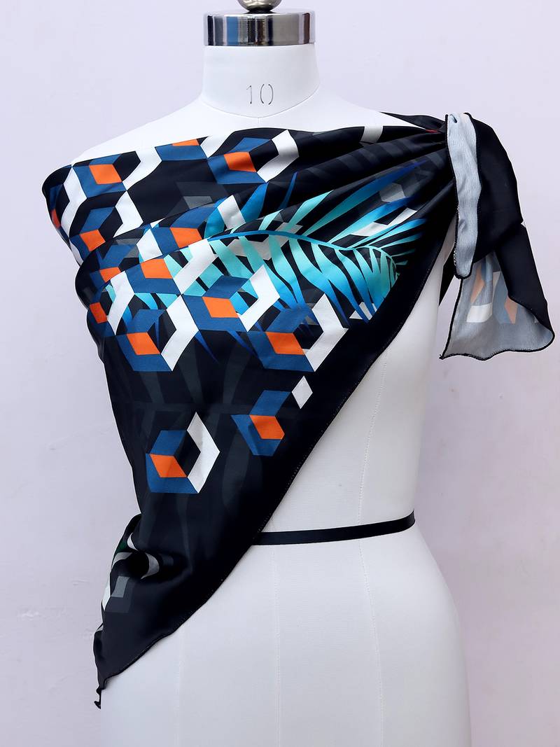 women's stylish square satin trendy digital printed fashion head neck scarf stole wrap hijab dupatta