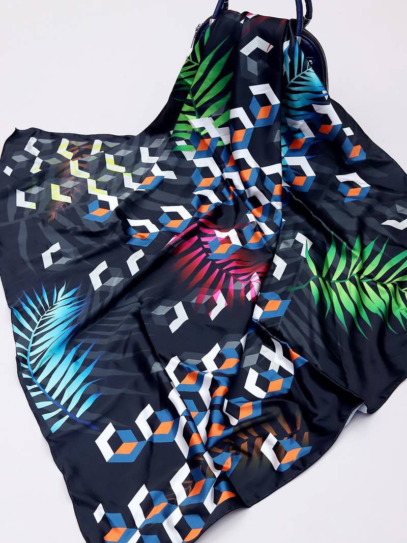 women's stylish square satin trendy digital printed fashion head neck scarf stole wrap hijab dupatta