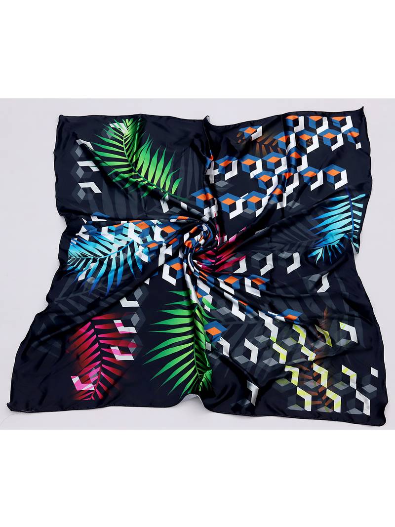 women's stylish square satin trendy digital printed fashion head neck scarf stole wrap hijab dupatta